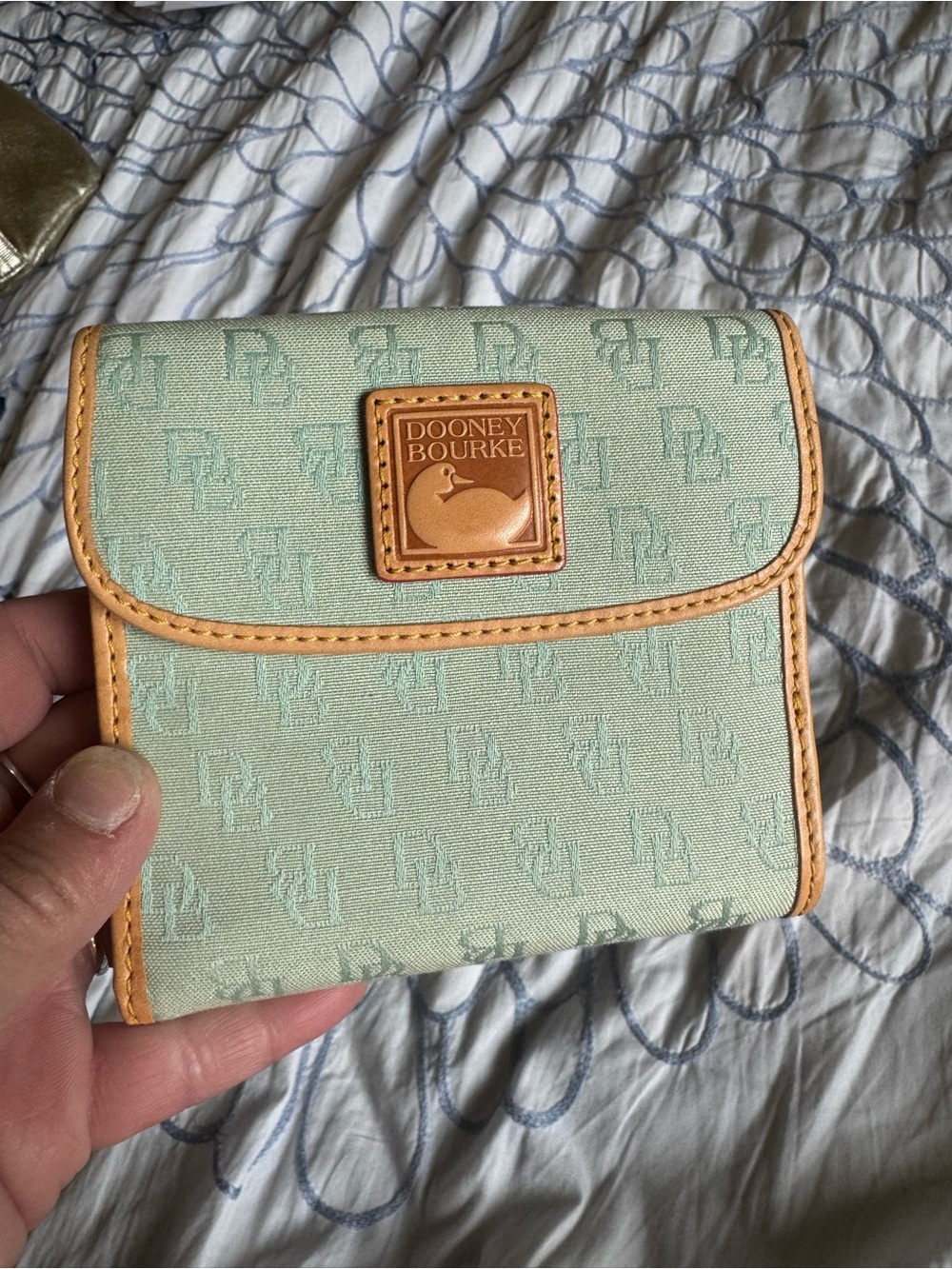 Dooney & Bourke Mint Green Signature Compact Wallet with Tan Trim